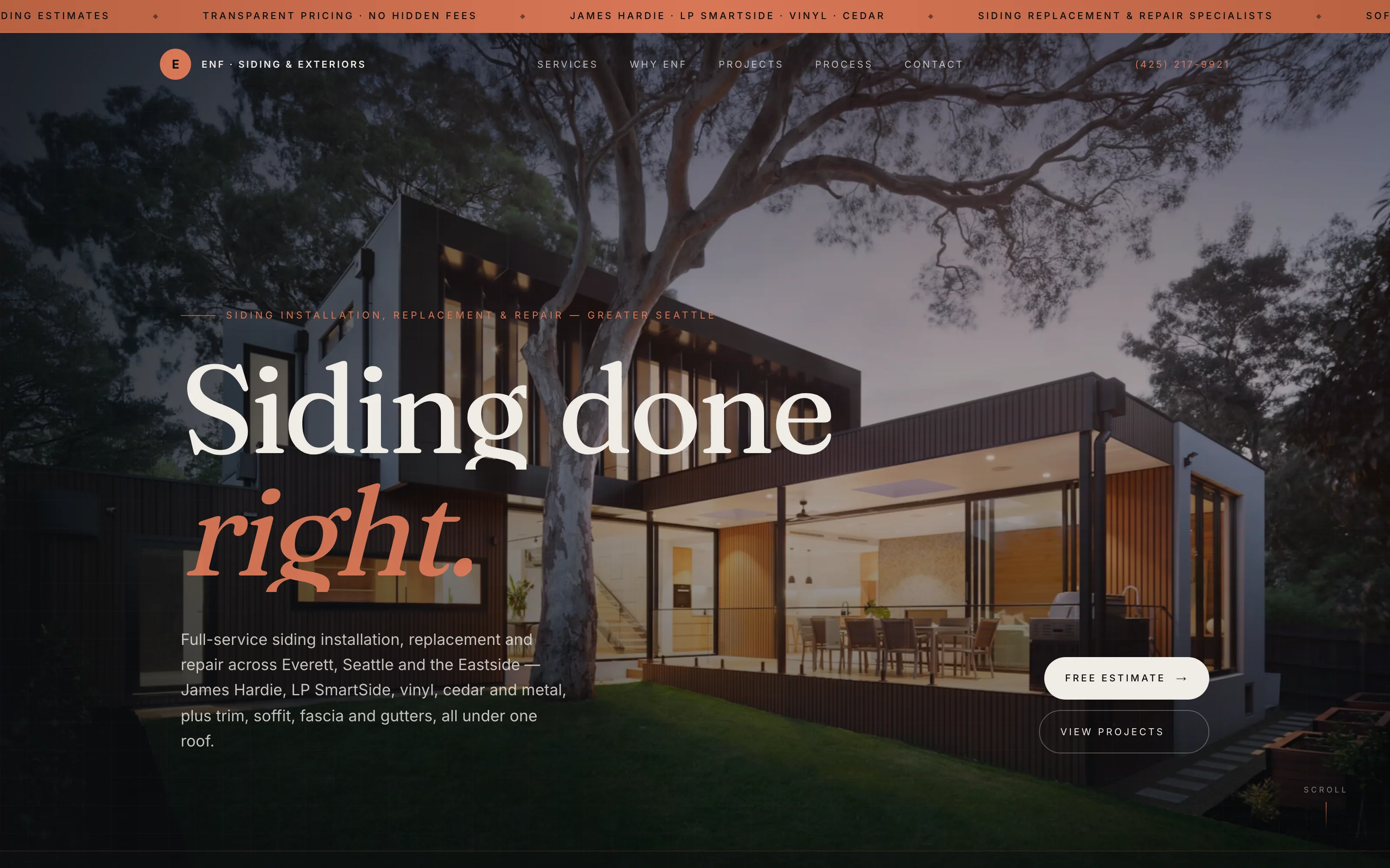 ENF Siding & Exteriors — website by Kilncraft